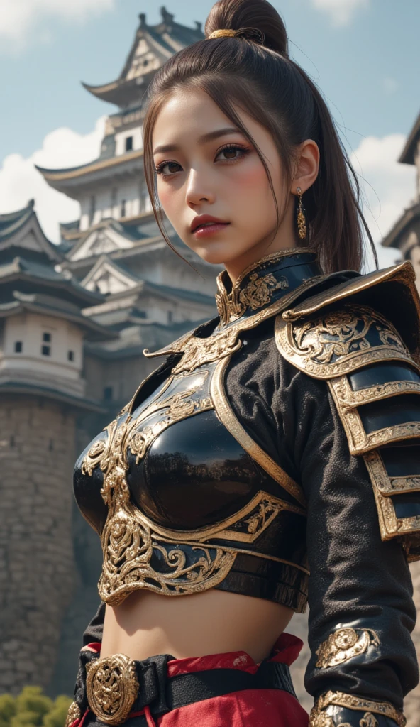 nsfw, dramatic pose, interesting composition, spotlight illumination, rich shadows, sparkling bokeh, exquisite details, high-resolution, 35mm film, timeless elegance, natural blurry,
fighting_stance, holding_Guandao,
large breasts:1.4, floating_hair, long_hair, <lora:EABA_v1:1>, black armor,