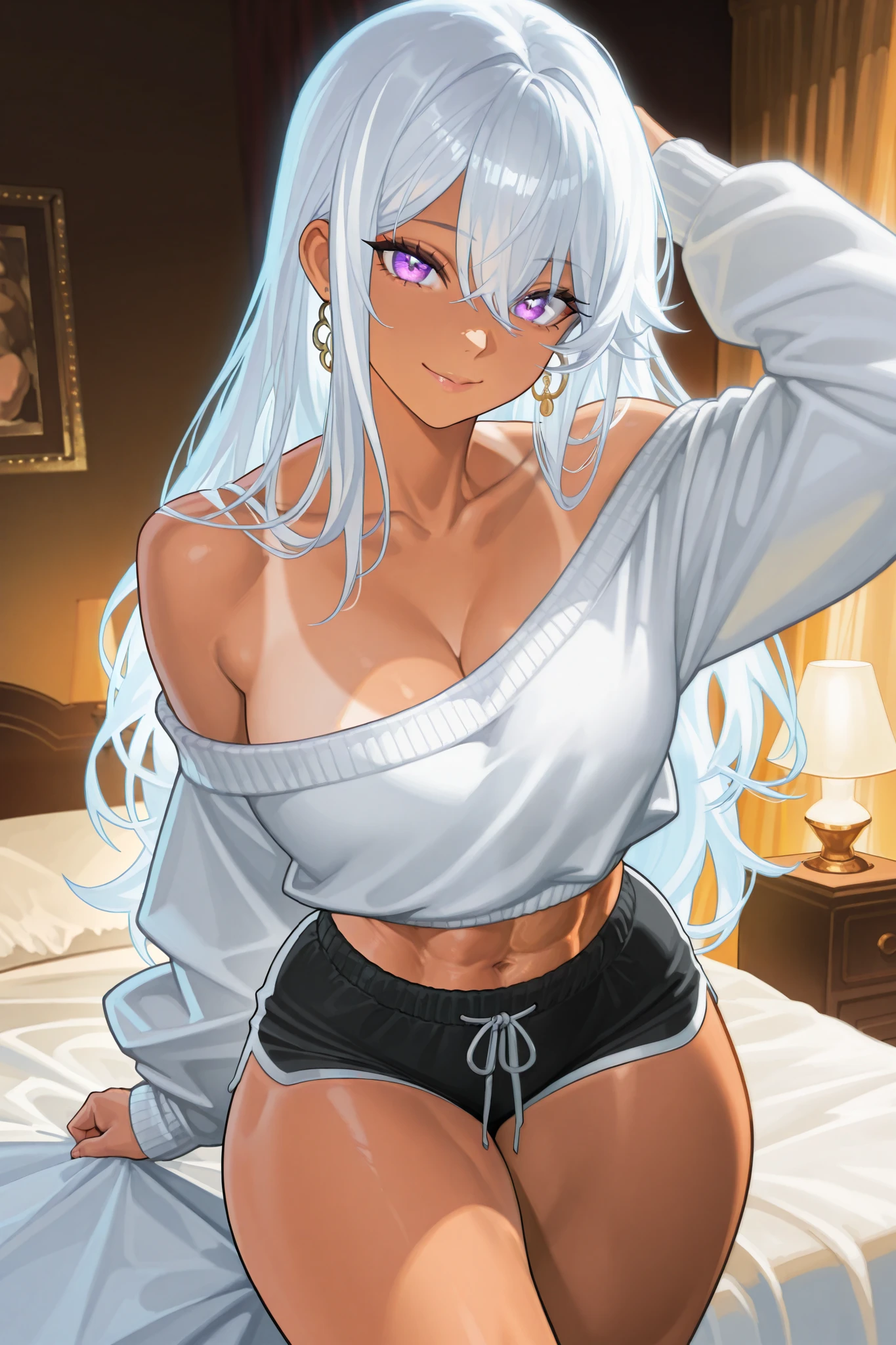 (Kigurumi pajamas style) (dark skin, 1000 yo, solo:2 straight silver hair long hair sexy elf woman, detailed silver eyes, sexy smile), (in a detailed:1.2 leopard:1.3 hooded, leopard kigurumi), break, in the lovely bedroom of night, BREAK, masterpiece, best quality, 16k, beautiful detailed night, daydreaming expression.