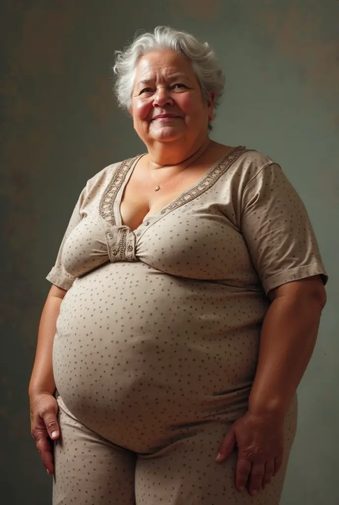 Uma mulher idosa,65 anos,rosto com rugas,cabelo grisalho,penteado de coque,olhando a chuva pela janela de casa,sentada em uma poltrona,corpo volumoso da idosa, seios grandes,barriga grande,idosa com obesidade,a white blouse with a red cardigan, a pair of loose pants