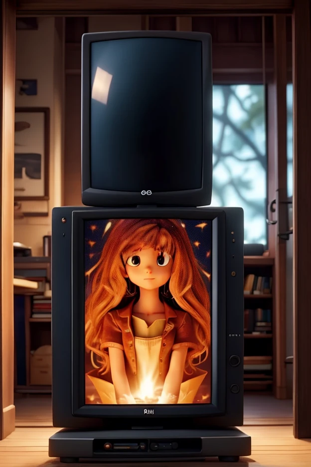 (masterpiece, best quality:1.15), television, crt, 1girl, solo, medium breasts, blush, sexy, looking afar, standing, from side, hand up, open hand, outdoors, glacier, ice, snow, cold, crevasses, icebergs, polar bears, aurora borealis, frozen lakes, snowcapped peaks, medium hair, center-parted, hairband, maxi dress, peach eyes