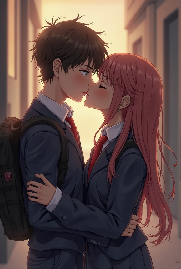 1girl, 1boy, kiss, tongue out