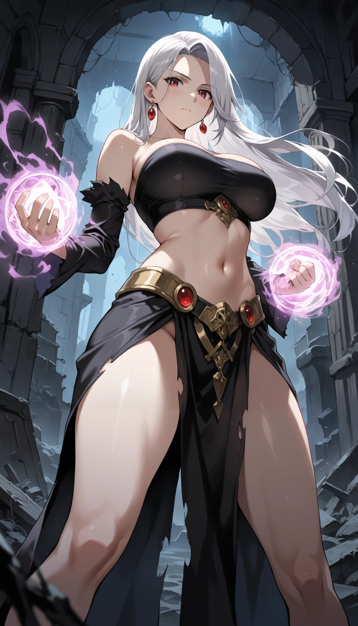 great quality, (1 woman), very focused face, diamond face, perfect eyes, (wearing mage robe), mage robe, magic, strong shadows, full body, detailed face, (casting spell), blue flashes of light, blue sparks, in battle, detailed abs, shining eyes, (masterpiece), direct light, underlight, strong jaw, (large boobs), massive ass, thick thighs, (long torso), wide waist, skinny torso, fit, perfect face, sexy,