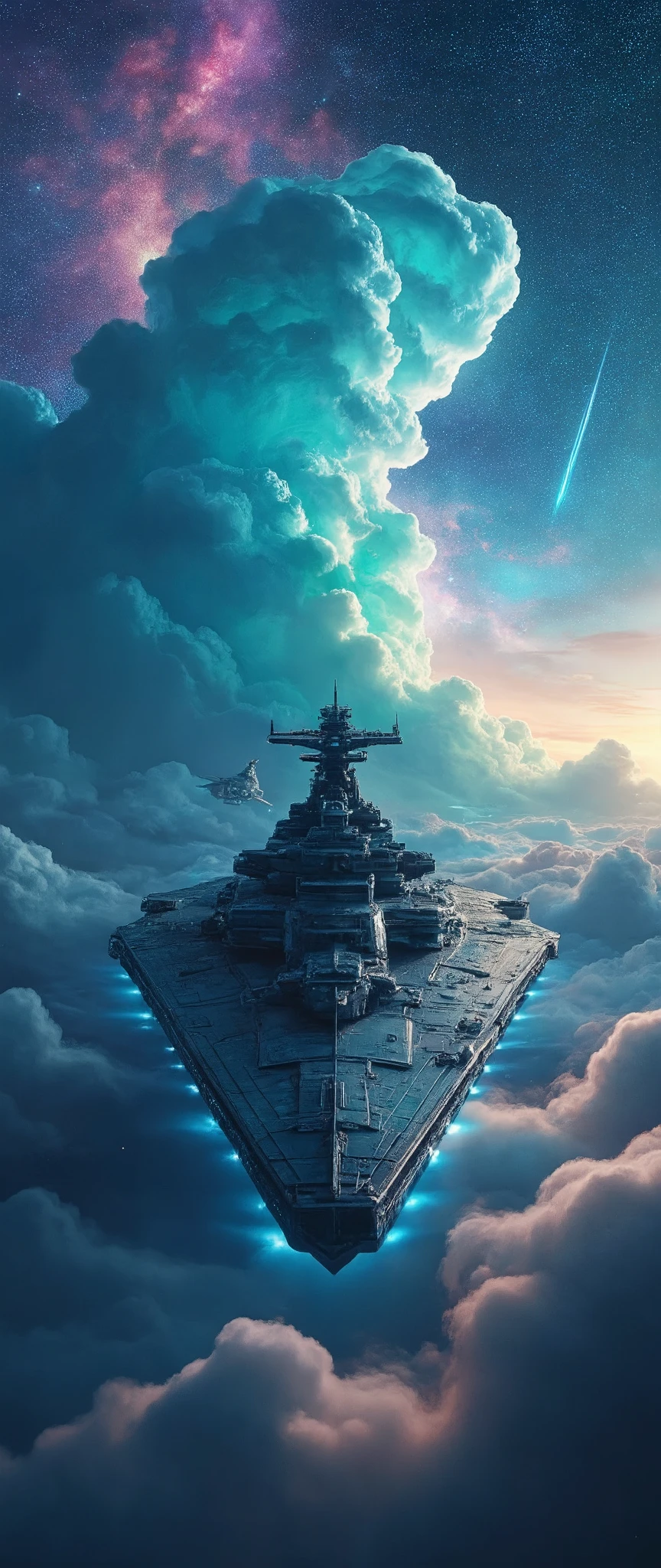 High Definition Space Images、 Bright Interstellar Clouds、Space Battleship、Interplanetary Voyage Spaceship{x}Yamato Class Space Battleship、 shooting star、Authentic Art、Follow the Migrant Fleet、digital art。Comfortable silence 、space{{more}}、カラフルな宇宙space。