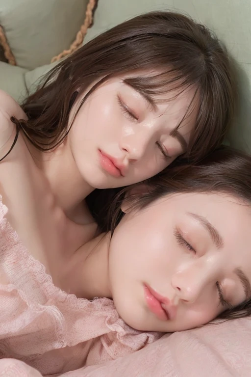 (Highest quality, 32k, High resolution, Masterpiece:1.5, ), marimo_jet, god々A photograph with brilliant dazzling and healing power., Evoking a sense of calm and elusive beauty, Expressing emotions, Have a rich imagination,Beautiful Japanese Girls, ((One person:1.7)), ((Sleeping in bed:1.4)), An exceptionally beautiful face, Small Face Beauty, Perfect Human Anatomy, Motherhood and generosity, Deep Love, Innocent sleeping face, Close ~ eyes, Shiny brown hair, Intricately detailed long hair, Asymmetrical bangs, Hair between the eyes, Transparent, soft white skin, Sharp eyebrows, Thin lashes, No makeup, Pale pink detailed lips, , ((Grey camisole:1.2)), High resolutionの完璧な鎖骨, High resolutionの美しい胸元, Slim figure with ample breasts, High resolutionの美しい太もも, ((A bright room with morning sunlight streaming in:1.3)), ((White bed:1.3)), Professional Lighting, Professional photographer, Professional models, god秘的