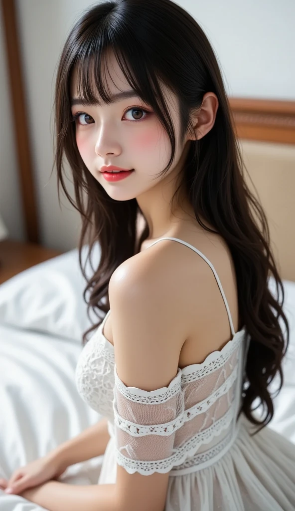 best quality、tmasterpiece、超高分辨率、actual、1 girl、Glossy glossy skin、((Surreal detailed))、Global photo、8K、Colossal tits、Highly complex details、shinning eyes、White ultra-thin transparent lace,silver glasses,