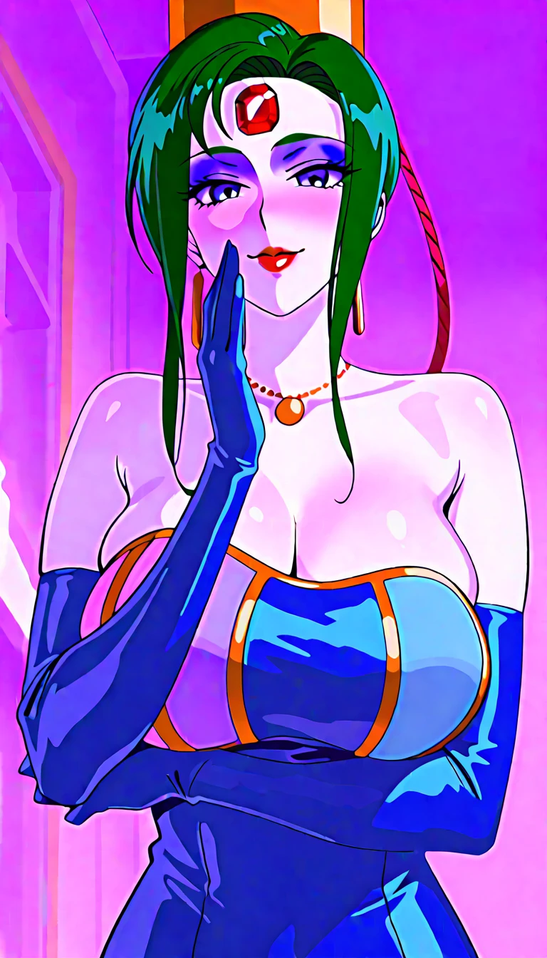 1girl, betty, the flintstones, Best quality, masterpiece, cowboy shot, black long bob hair with a blue ribbon, blue eyes, tight mini blue dress made of leather and stiches cloth, bdsm, rope tie, shackles, prehistoric scene, blue leather collar