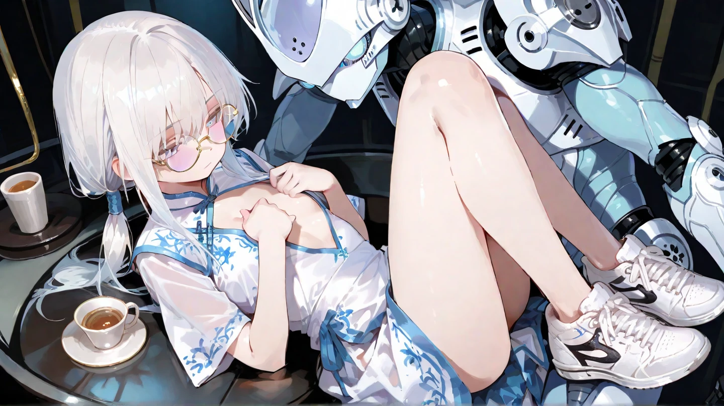 ((best quality)), ((highly detailed)), absurdres, extremely detailed face, beautiful face, (detailed eyes, deep eyes), (1girl), (glasses), from behind, looking back, <lora:vaginal object insertion-mecha musume:.8>, riding, vaginal object insertion, (bottomless), pussy, (female pubic hair), pussy juice, (blush), open mouth, innocent, wide eyes, big eyes, cute, breasts, brown sundress, maxi dress, (indoors, in a bathroom, tile floor, toilet, sink, <lora:naked_towel:1>, naked towel, wet towel, see-through towel, collarbone, wet hair, arms up, (soap bubbles))