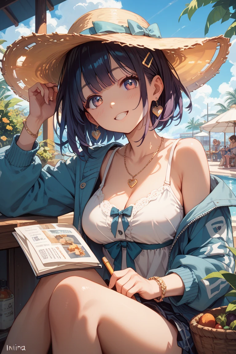 (masterpiece,best quality,high quality,ultra detailed,extremely detailed,ultra high res,best aesthetic,8k),,(cowboy shot),(teenage,beautiful girl,cute girl),(beautiful black eyes,black hair,short hair),(tall,long legs),(nose blush),((crossed legs,arms up behind)),(((saggy breasts,big aleolae))),((nudity,breasts out)),(school swimsuit),(school classroom)