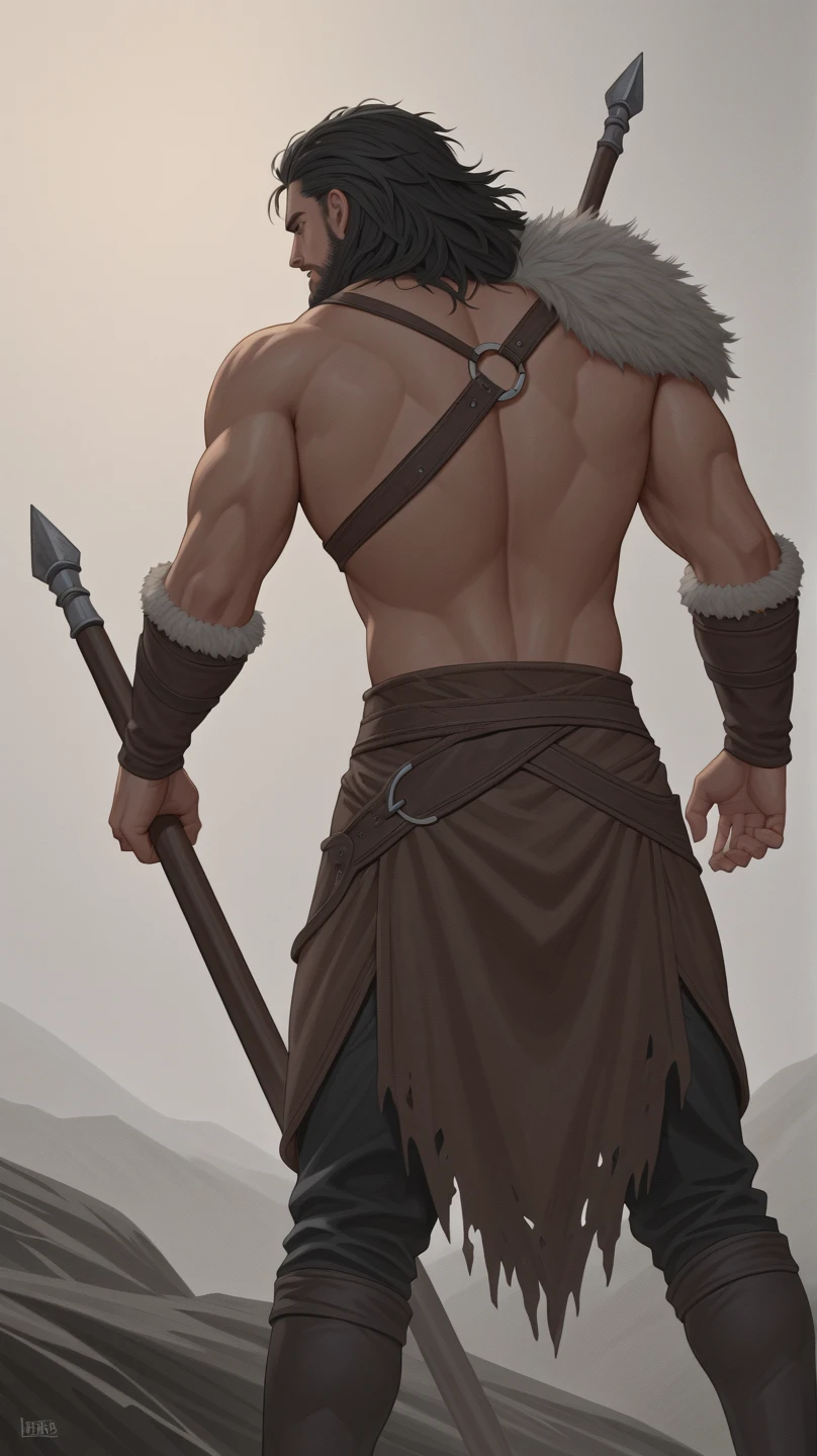 There's a man with a beard and a leather kilt posing for a photo, Technoviking masculino sem camisa, lobisomem musculoso, imagem de um guerreiro masculino adulto, masculino e forte, guerreiro masculino, d & d estilo retrato de corpo inteiro, corpo bacchanaliano gordo forte, muscular female druid, male barbarian, muscular male hero, portrait of demigod hercules