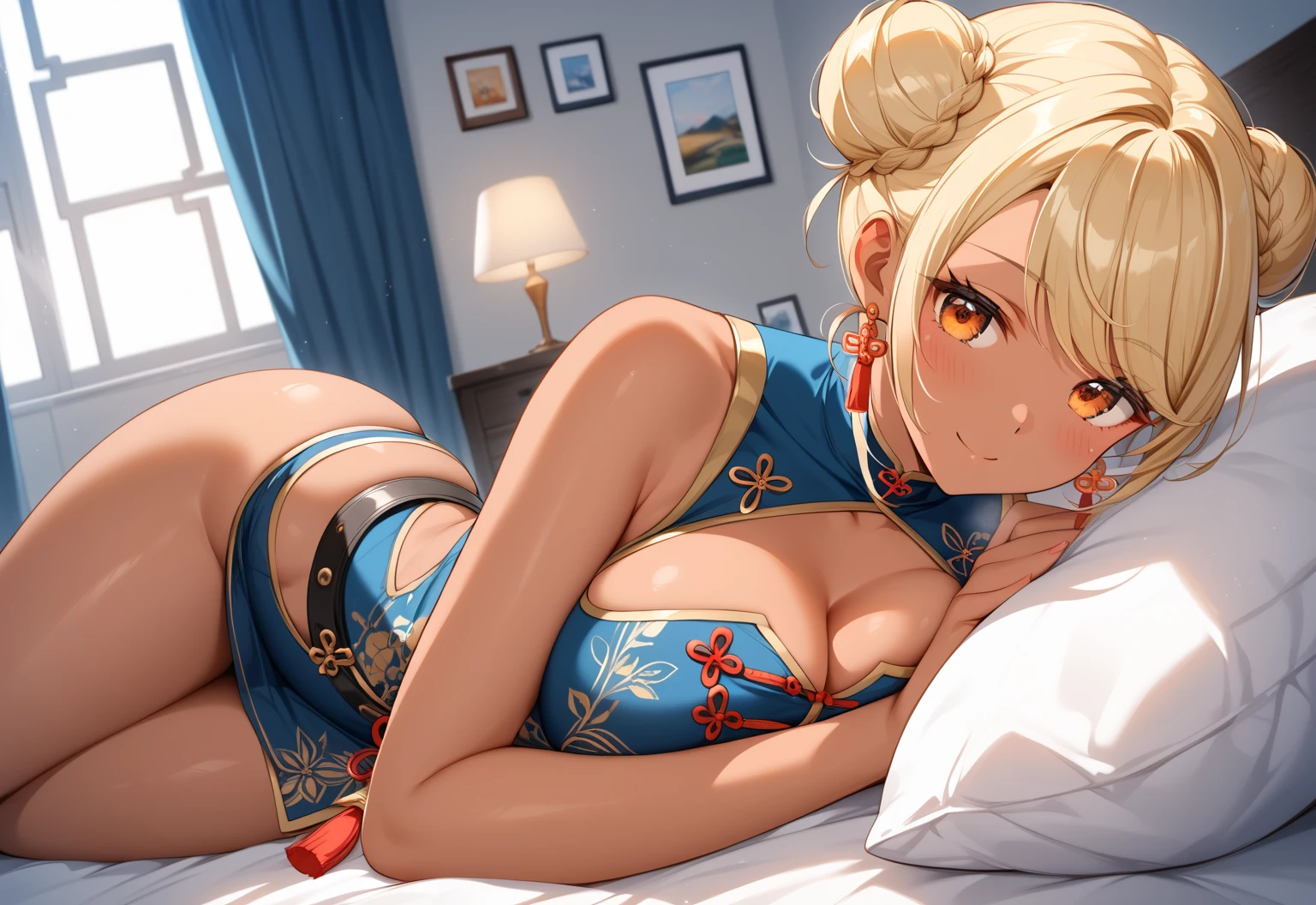 {huge breasts}, {{{masterpiece, best quality}}}, cute girl, twin tail blonde, bare shoulders, kimono