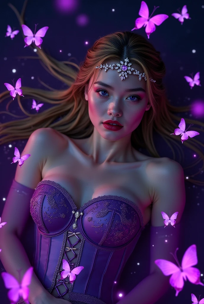 Imagine a mesmerizing and (((realistic))) scene with the talented actress (((Elizabeth Olsen))) as Wanda, the powerful and enigmatic character from the Marvel universe. Elizabeth, with her captivating gaze and flowing hair, is in a dimly lit chamber and (((lying down))) with (((legs open)))). She is dressed in a delicate and pure ((lingerie set)) that accentuates her curves and leaves her ((crotch open))) and lower bristles of the abdomen subtly visible. The ((((transparent lingerie))) adds a seductive touch, allowing glimpses of Wanda's elegantly manicured (pubic hair)). Wanda's expression is a mix of strength and vulnerability, reflecting the complexities of her character. The chamber is adorned with mystical artifacts and ethereal lighting, creating an otherworldly atmosphere. The air is charged with a sense of (((magic and mystery))), reflecting Wanda's connection to the supernatural. The style is a high-resolution digital work of art, capturing the intricate details of Elizabeth's features, the textures of the lingerie and the charming ambience of the camera. --AR 16:9 --V 5 --auto --s2