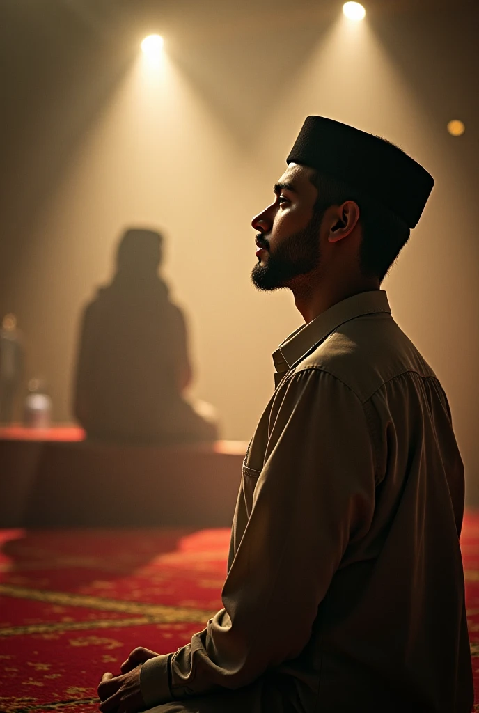 A Pathan man looking into a dance in such a way that all the dancers women and men are looking clear from outside club from outside with a white cap on his head