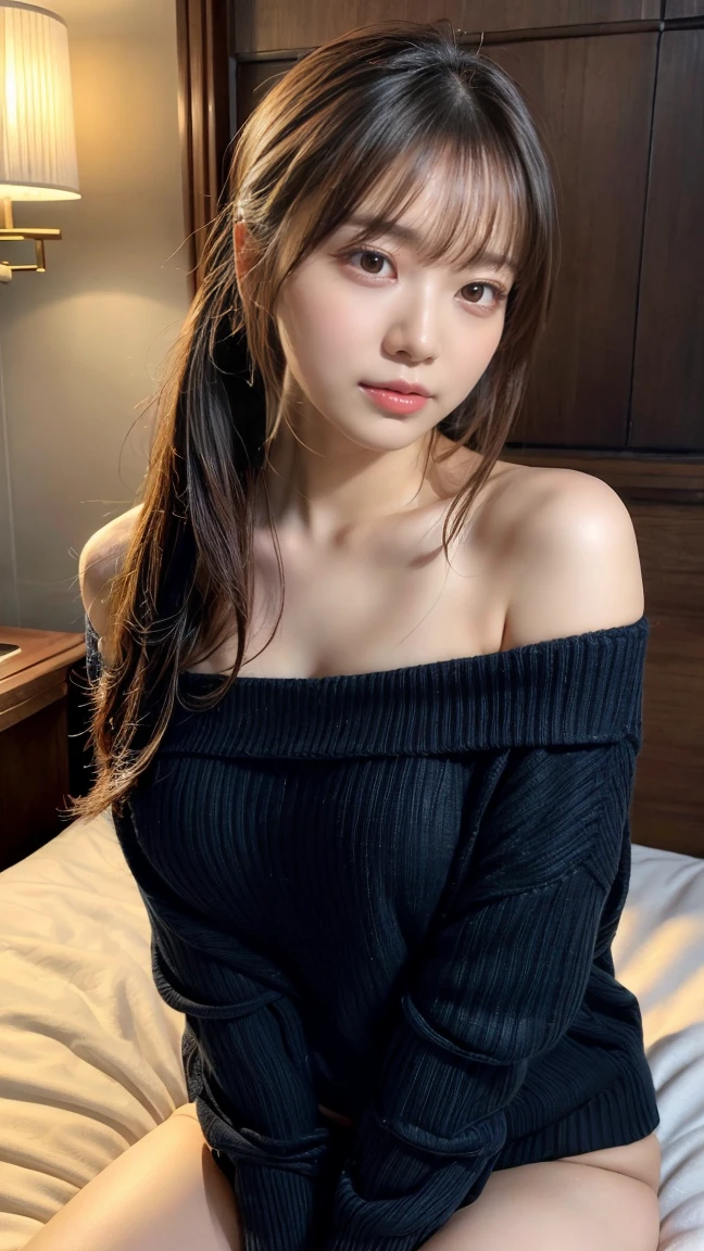 (masterpiece:1.3), (8k, Realistic, RAW Photos, Best image quality: 1.4), (Random Hairstyles:1.2)、(Highly detailed face)、Attention to detail、double eyelid、(Dark Eyes),(Sharp focus:1.2)、((whole body:1.5)),One Woman、Beautiful woman:1. 4,20-year-old woman、smile,Woman with a perfect body,Chest-length hair、Highest quality,Ultra-high resolution、(Realistic:1.4)、super high quality、Symmetrical face、The face is very realistic、Photo level、8k最高画質はフル、Sebaceous reflex、The face is very realistic、Extremely realistic skin、Realistic light and shadow effects、(Soft lighting),(Pure and elegant),((Moody lighting)),((Shade,dim)),Sunlight filtering through the trees,((Swayback stance)),(((Beautiful thighs))),((Recurve your hips back)),Upper body naked,Put on a cardigan,Red panties,((Kneeling in bed))