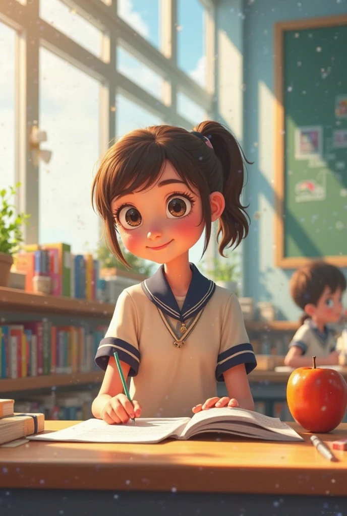 a classroom scene with a young student standing in front of a chalkboard reading, beautiful detailed eyes, beautiful detailed lips, extremely detailed eyes and face, long eyelashes, school uniform, focused expression, warm lighting, detailed classroom interior, blackboard, textbooks, (best quality,4k,8k,highres,masterpiece:1.2),ultra-detailed,(realistic,photorealistic,photo-realistic:1.37),intricate details,vivid colors,natural lighting,soft shadows,cinematic composition