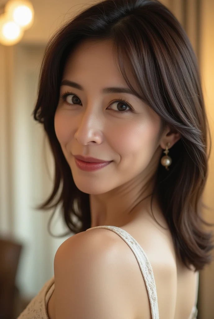 masterpiece,best quality, (one milf), ((portrait:1.5)), makeup, elegant white shirt, lewd, erotic, touch own chest, ((seduction expression)),