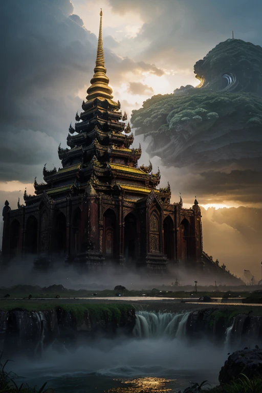 Bagan, lightning and thunder, cloudy, rain, dark, magical