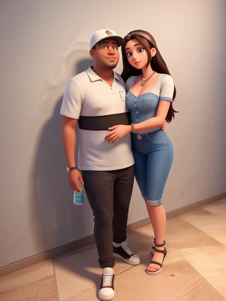 Put a Naruto anime-style outfit on the couple, with anime headbands and the background with an anime-style village, 4k, detailed, clothes Naruto.