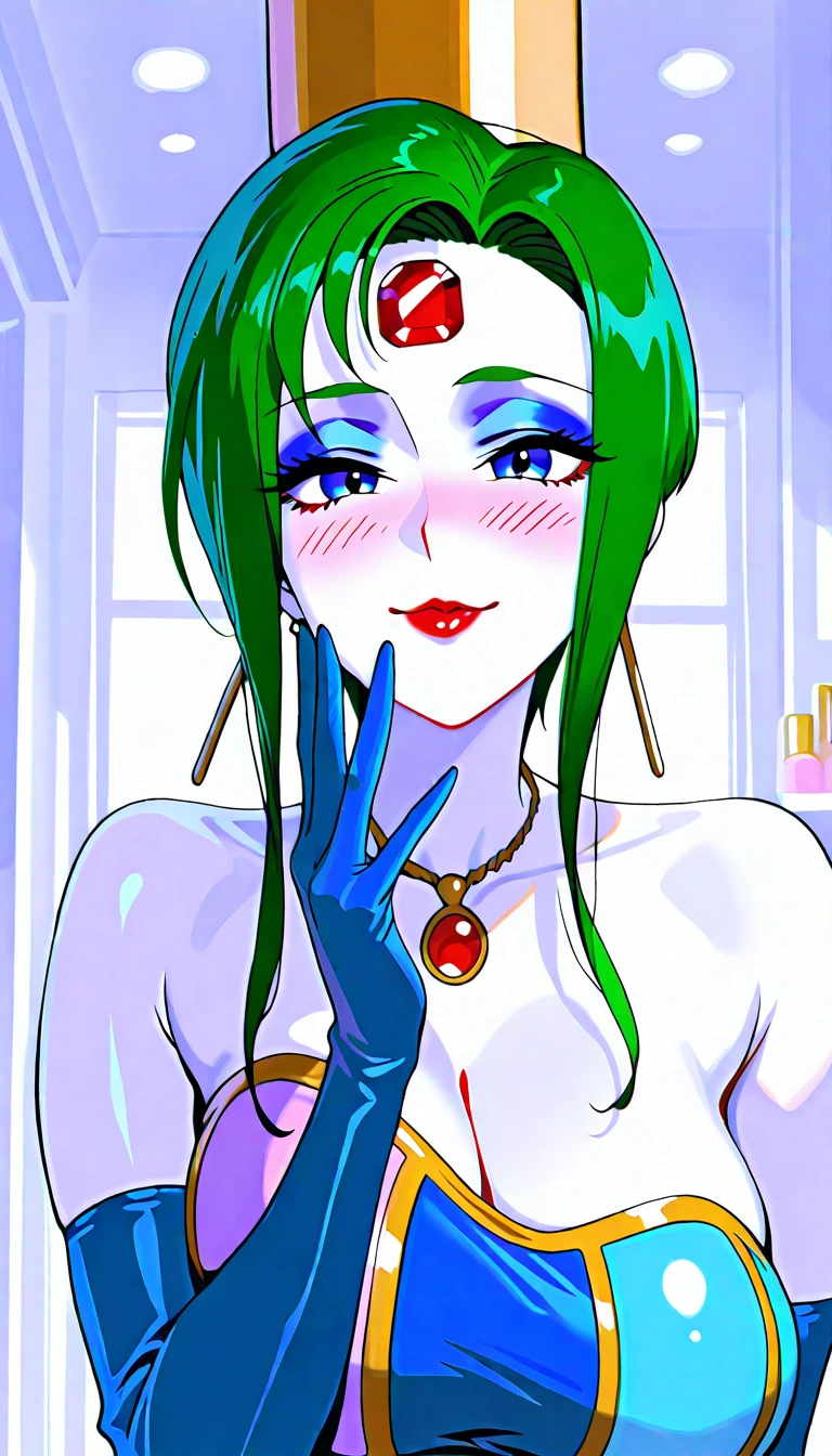 {Highest quality}. {so beautiful}. {Super detailed}, {Best illustrations}, Browsing Caution、((Angry face))、Big penis、blush,anger、A woman drooling after having urine splashed on her face、Face sitting、((女性がBig penisを顔に押し付ける))、Glare、anger、angerった顔、Glare、Green Hair、Green Eyes、semen、shame、White skin、Focus on the face、Public toilet、hair ornaments、kimono