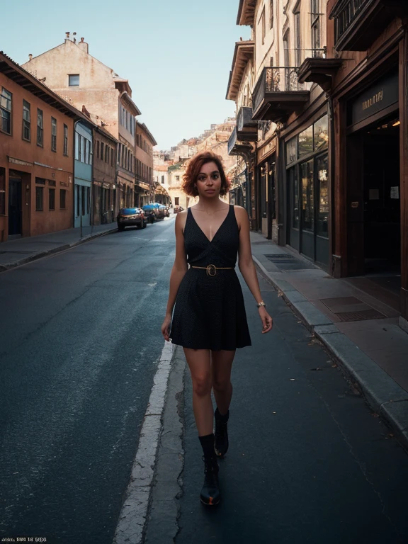 Beautiful redhead woman, 30 yrs old. (Plan general), (Walking down a deserted street), (andante), short hair, Detailed and polka dotted skin, abdomen, realistic photograph, Cinematographer, (perfect waist), first work, realist, realism, rendering, high contrast, Digital Art Realistic Photography Trend on Artstation 8k HD Realistic Detailed High Definition, detailed, skin texture, hiper detailed, Textura de piel realist, (bottom, in a historic city, Old City), Best Quality, ultra-high-resolution, (Fotografíarrealist: 1.4),, high resolution, detailed, Raw photography, sharp, by lee jeffries nikon d850 film stock photography 4 kodak portra 400 camera f1.6 lenses Rich colors Hyper-realistic texture Unrealengine dramatic lighting trend on ArtStation Cinestill 800,