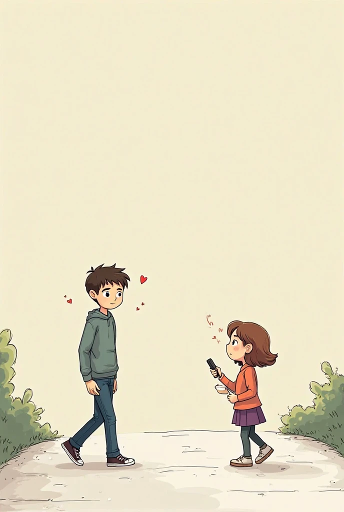 Create a simple sketch or drawing of a teenager proposing his love for his girl 