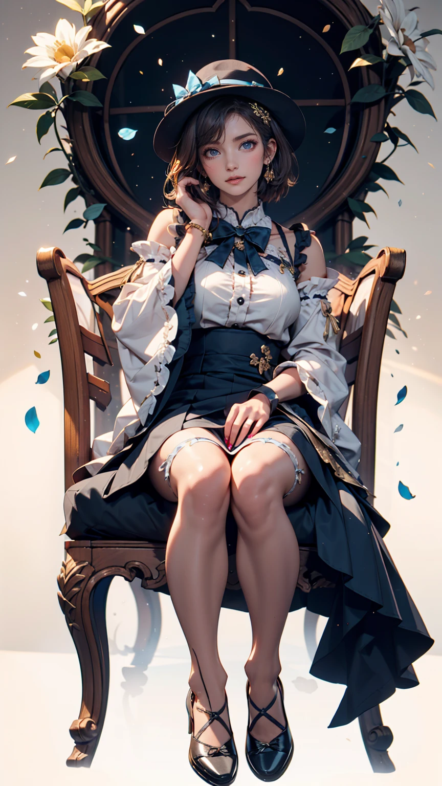 (fine beautiful eyes and detailed face, masterpiece side light, masterpiece, best quality, detailed, high resolution illustration), (1 girl, full body, beautiful girl, shiny skin, looking down, looking at the audience), (sky blue hair, pink eyes, short skirt, ribbon, button shirt)