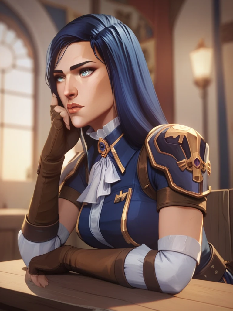 score_9, score_8_up, score_7_up, score_6_up, score_5_up, score_4_up, BREAK source_anime, 1girl, solo,
ChopioCaitlyn, blue hair, shiny hair, blue eyes, looking at viewer,
medium breasts,
long hair, straight hair, parted hair, asymmetrical bangs,
outfit_1, white ascot, brooch, blue dress, shoulder armor, short sleeves, elbow gloves, fingerless gloves, brown belt, frilled dress,
indoors, bookshelf, window, potted plant, wooden floor, hetero, oral, fellatio, irrumatio, bukkake, cum on face,