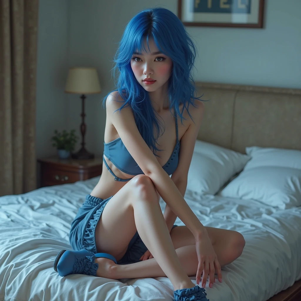 (best quality,4k,8k,highres,masterpiece:1.2),ultra-detailed,(realistic,photorealistic,photo-realistic:1.37),1girl,asian,blue eyes,pink hair,topless,small breasts,beautiful detailed eyes,beautiful detailed lips,extremely detailed face,longeyelashes,erotic,sensual,elegant,graceful, Light Grayish Blue background