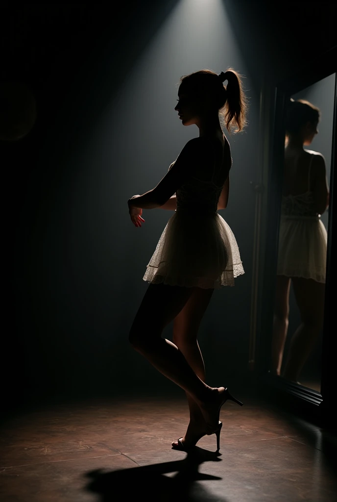 white stockings,rays of sunshine,kneels on the ground,low head,Panic