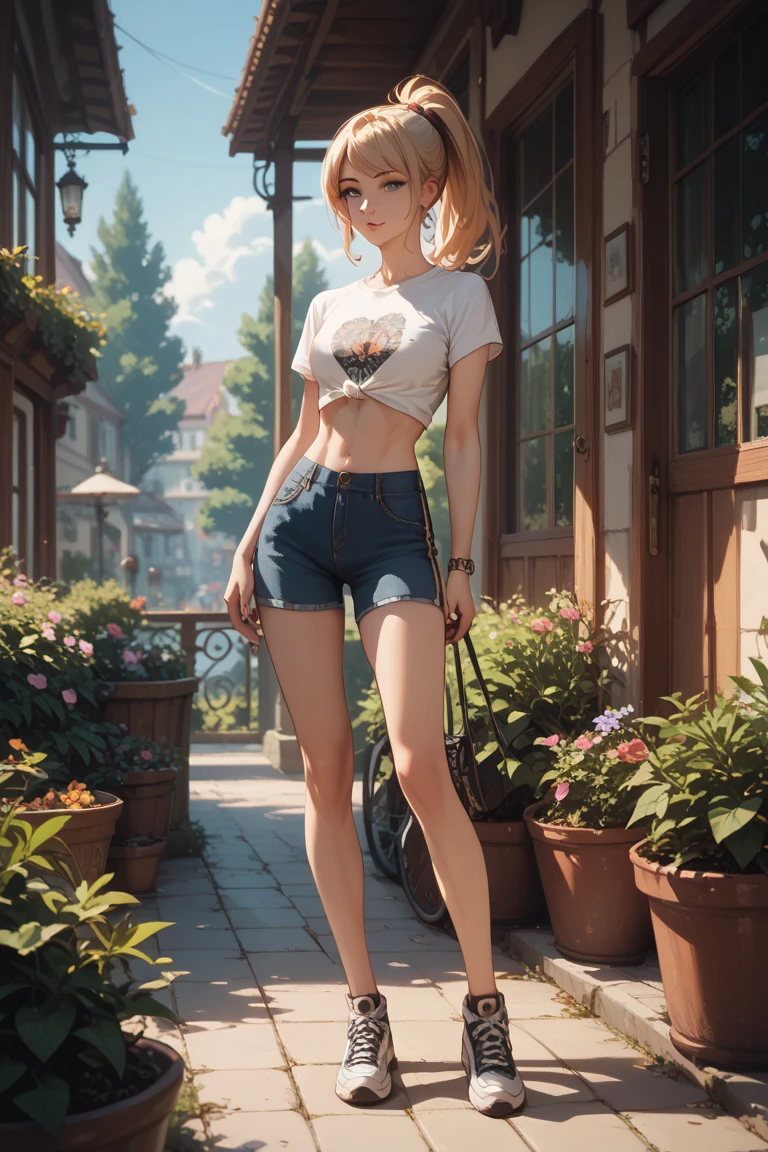 Best Picture, Masterpiece, 4K, High Quality, One Adult
Woman. The woman has pink hair. Her hair is bobbed, wavy. Long slit eyes, green eyes,
Model like beauty, perfect proportions. Perfect legs. Perfect arms. Tank top and tight mini skirt. High heels.
(A woman stands in the grass in the forest.
She has a blush on her cheeks and a mischievous smile on her face.
Even over clothing, one can see the large, full breasts and erect nipples.