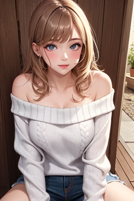 ((Best Quality)), ((Masterpiece)), (detailed), 1 girl, off shoulder sweater, naked 
