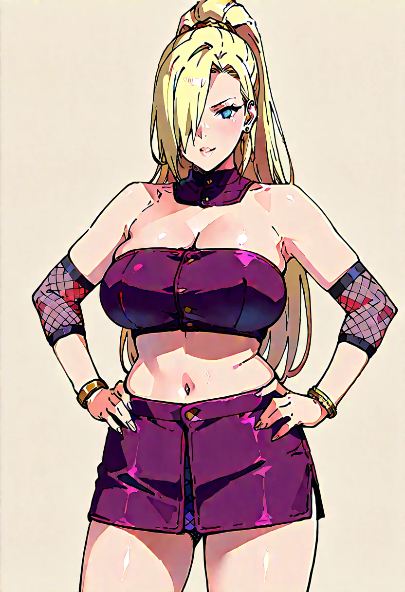 score_9, score_8_up, score_7_up, score_6_up, uncensored, TsunadeSDXL, blonde hair, low twintail, long hair, brown eyes, parted bangs, bindi dot, lips, naughty face, shiny skin, sweating, BREAK (masterpiece:1.2), best quality, high resolution, unity 8k wallpaper, (illustration:0.8), (detailed eyes:1.3), perfect lighting, extremely detailed CG, (perfect hands, perfect anatomy), 1girl, breasts, huge_breasts, thighs, thick_thighs, looking_at_viewer, pubic_hair, necklace, jewelry, leotard, wide_hips, standing