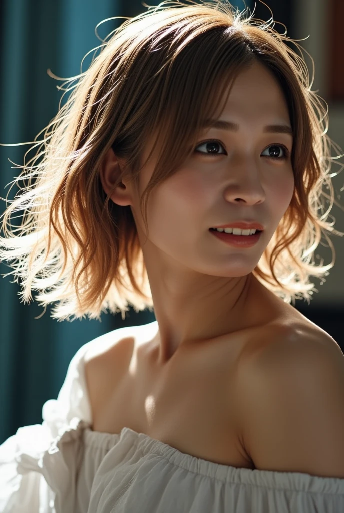 (In 8K, highest quality, masterpiece:1.2), (realistic, Photoreal:1.37), ((史上類を見ないmasterpiece))、highest quality8K、woman, 40 years old、(((Completely naked)))、(A face with slight wrinkles at the corners of the eyes:1.1)、shy smile、japanese mature、((sloppy body:1.1))、(((I'm a little hungry)))、No bra、(((Completely naked)))、(((Background love hotel room)))、(((Natural light through the window)))、A sinister expression that fascinates all men、