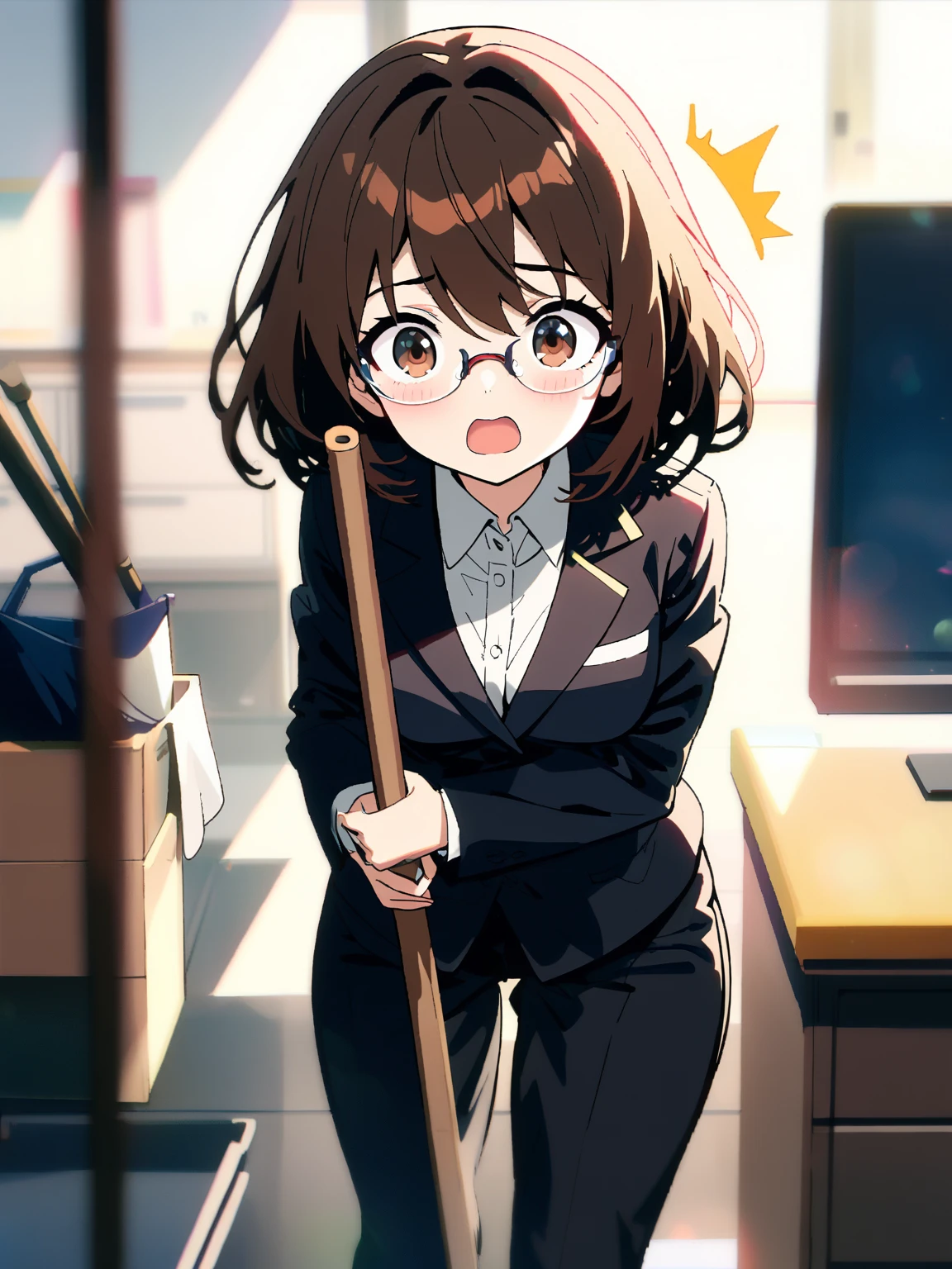 nsfw,uncensored,(highest quality,masterpiece:1.3),disorganized,High resolution,16K, 超High resolution, official art,figure,very detailed,Anime Color,perfect hands, perfect fingers, perfect legs),cawboy shot from front:1.0),cowboy shot,From side,1girl,独奏,idolmaster, (((Ritsuko Akizuki))), (19yo,beautiful girl,cute girl),(((beautiful dark brown eyes))),(beautiful dark brown hair), (((semilong hair))),(ponytails),(wet hair), (wet skin),((glasses:1.5)),(scatter sweat),(steam),(flat chests,midium breasts),OL, Akagi glasses, black suit jacket, Collared jacket, White dress shirt, Collared shirt, Neckline, button, Black pencil skirt, Black Pantyhose,Stiletto heels,((open clothes)),,,((green bra,green panty)),slip,no makeup, sweaty body),(beautiful eyes, shiny eyes), ((big eyes)),(a big smile),(embarrassed),((one eye closed)),(open mouths),((tongue out)),(deep breathing),(blush cheeks),(happy), (fellatio, Deep Throat:1.4), saliva, (pubic brown hair:1.5), BSP, pussy juice dripping, (sex,doggy stylel),(tall man:1.2), (penis:1.2), (girl hold a penis:1.4), hetero, (cum out:1.2), looking at penis, indoor, 1girl have kneeling,office,night time,(bitch),(Commemorative photo:1.5),(spoken heart:1.7),(peace sign:1.5),(look at viewer),,(expensive),