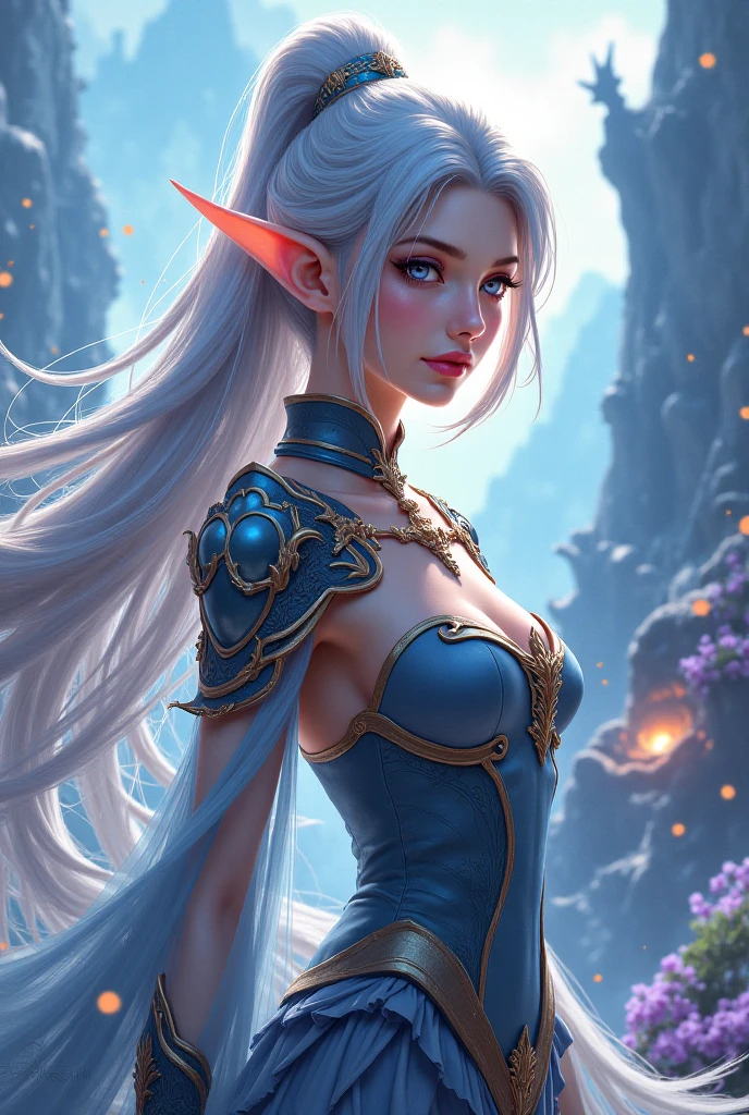 beta I want to be a powerful figure behind the scenes! Silver Hair Blue Eyes Elf Big Breasts Anime characters introverted Second Dimension