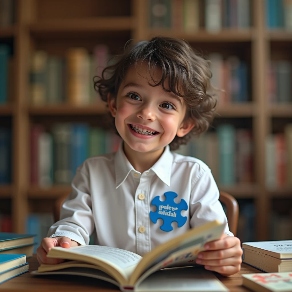 boy with open notebook in hand
