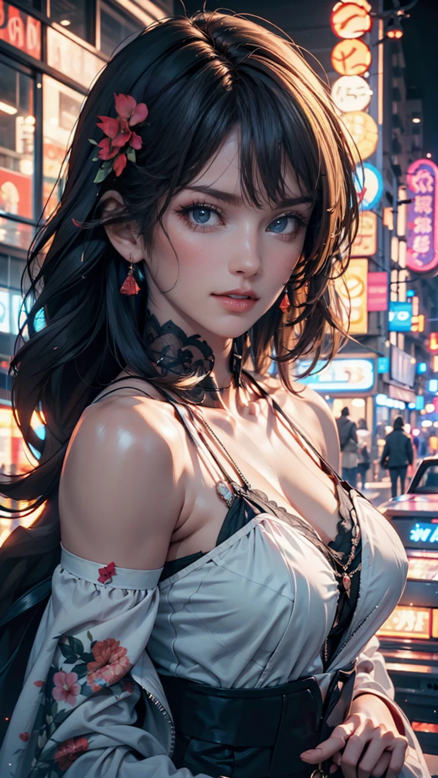 (best quality,4k,8k,highres,masterpiece:1.2),ultra-detailed,realistic,beautiful woman,party dress,sexy,cleavage,beautiful detailed eyes,beautiful detailed lips,long hair,fashionable makeup,elegant pose,vibrant colors,expensive jewelry,sparkling necklace,golden bracelet,soft and smooth skin,dazzling smile,stunning beauty,nightclub atmosphere,colorful lights,flashing disco ball,lively music,exciting ambiance,fancy cocktails,happy crowd,dancing,joyful celebration