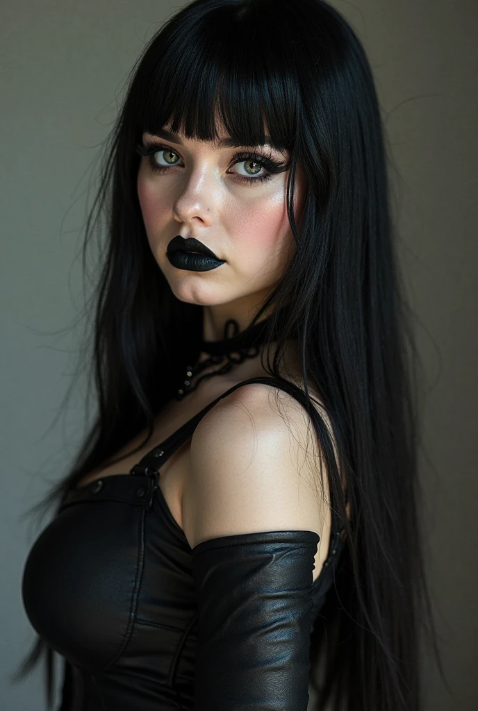 (masterpiece, top quality, best quality, official art, beautiful and aesthetic:1.2), (black and white:1.5), a pale Vampire girl with white skin, long hair flowing, black hair, ((hair fringe)), ((open mouth, vampire teeth)), (((angry face))), ((goth Girl)) demon behind in all black, occult, oil painting:1.5, gloomy, holy, dark backgroound, black background, a dark shadow behind.
