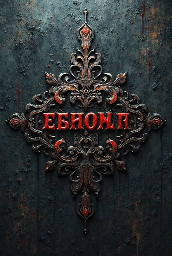 Cover of a dark and gloomy book with a text written "TROPA M" with a rustic metal font at the bottom, with a red triangle in the middle, with triangular metal adornments at the ends