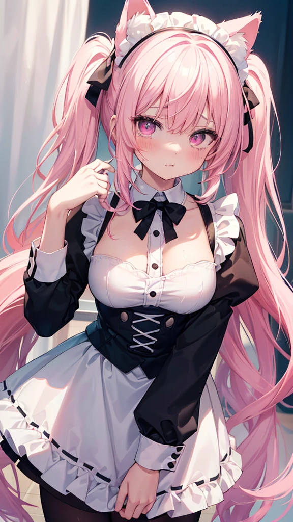 striped hair,pink twintail hair, Hello,  mole under eye, mole under mouth, heart shaped eyes, long eyelashes, pink eyes, heart shaped choker、Full body Esbian、look at the audience、shy, blush, teeth, ear blush, nose blush,anime style, color field paint, ray tracing, bloom, one person&#39;point of view, nffsw, award-winning, 16k, 最high quality, advanced details, high quality, table top, High resolution, Accurate, Super detailed