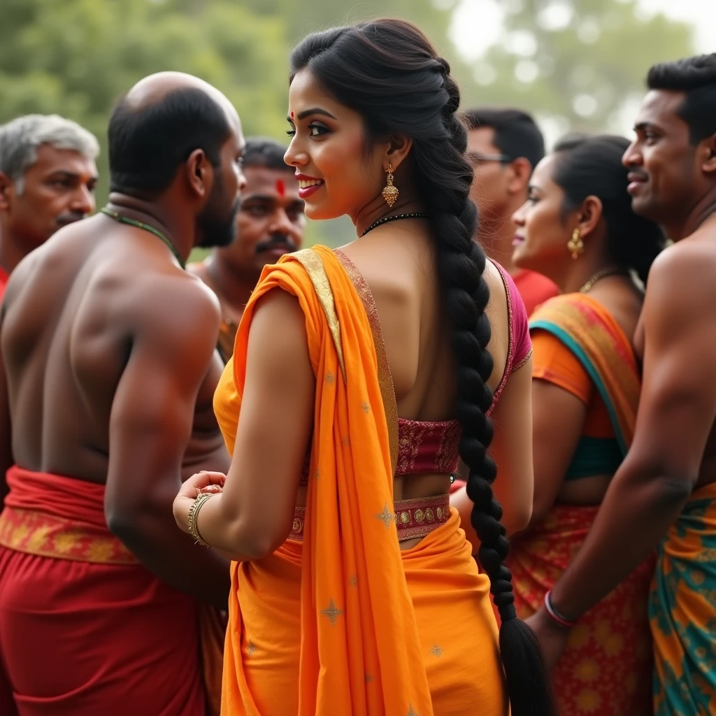 Indian woman lifting two men at same time