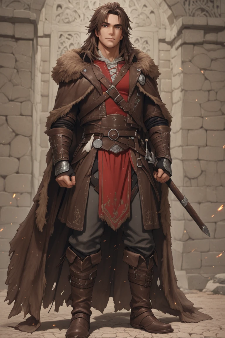 concept art (masterpiece:1.5), full body intricate details, highly detailed, photorealistic, best quality, highres, portrait of a male, bugbear(fantasy art, Masterpiece, best quality) bugbear,(fantasy art, Masterpiece, best quality) ranger, with a short brown hair, green eyes, (fantasy art, Masterpiece, best quality)armed a gun, wearing a green cloak with in fantasy setting forest at night,
