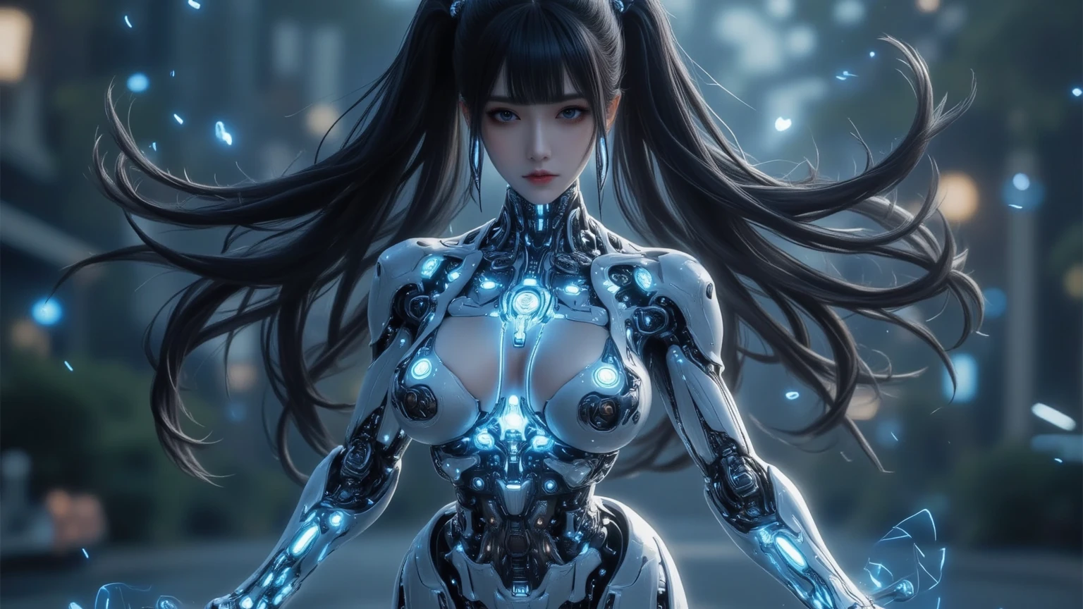 ((of the highest quality)), ((master piece)), (detail:1.4), Translucent black material with mechanical parts and transparent skin, Beautiful woman in cyber bodysuit made of gray carbon material, Glowing pale with LEDs, ((Wide open chest)), Skin of the hips and thighs, Ticker (High dynamic range), Ray tracing, NVIDIA RTX, Super Resolution, Subsurface Scattering PBR Texturing, Post-processing, Anisotropy Filtering, depth of fields, Surface Shading, Accurate simulation of light/Material Interaction, perfectly proportions, Two-tone lighting, Wide aperture, Low ISO, White Balance, 8K, (((Cameltoe))), NSFW, (((Tall Woman))), 25 year old woman, Cyber headgear with dull glowing LEDs, knee high, Bulge, Puffy nipple, Dull bangs beautiful straight long hair, ((Cyber hood with dull glowing LEDs)), beautiful black straight hair, open stance, Cowboy Shot, Skin of the hips and thighs, Beautiful body, Navel visible on bare skin, Chest to feel gravity, (Huge breasts: 1.3), (gargantuan butt: 1.0), Simple and minimalistic space, Natural pose, Looking down,