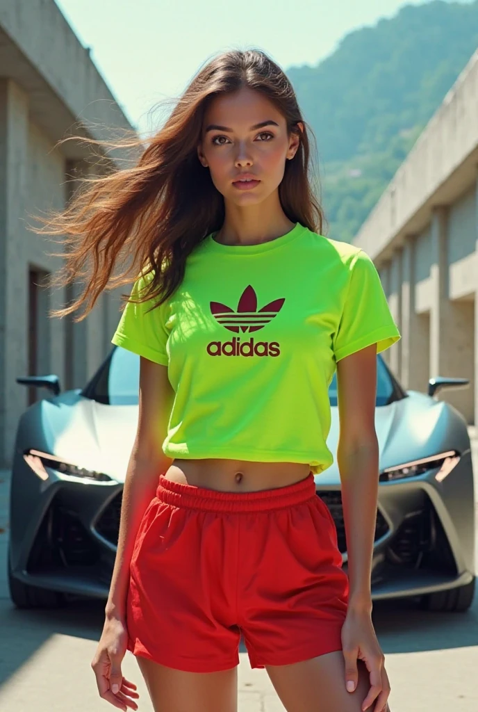 There is a young BLONDE KIDS GIRL wearing a green outfit and sunglasses, Tons de verde, background black, roupas verdes, verde neon, neon verde, vestindo roupas verdes, lime green, with sunglasses, neon vibes, Nice Poarch, green neon details, Estilo neon, with sunglasses GREEN, lindo modelo jovem, Menina jovem e bonita KIDS