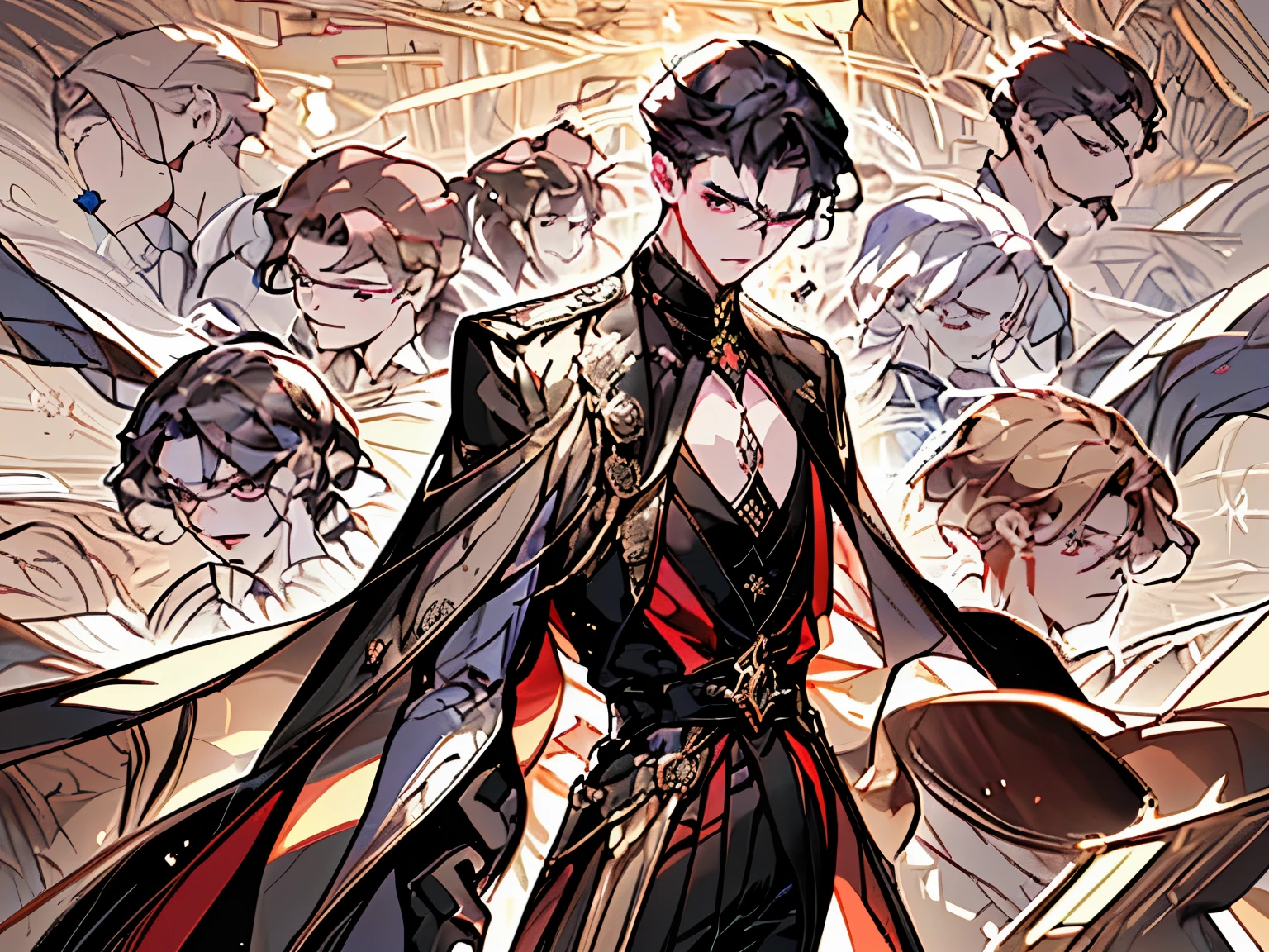 One Boy, Waving hair , Tublon, 27 years old, young man, compacted body, Wine-colored T-shirt , Tubular , Black suit, Celebrity body , Neat, Clean , Frowning forehead , Gray eyes, 190cm 80kg, sharp eyes,Solo, 시청자를 Looking , chest, high resolution, simple background, Many lips, side view, masterpiece, accurate, best quality, Day, high definition model, quality, very detailed, ultra high definition, Eyes with raised corners /Wine-colored tie , Close your mouth, This is a bad word, black, Looking at viewer , 's eyes reflect intense emotion, Looking , annoying, Redness of the ears, 찌푸려진 미간simple background, Frowning eyebrowsSimple background , Animation, Aperture F1.2,