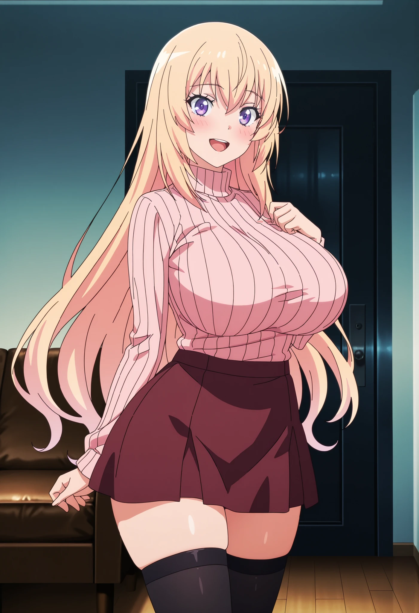 Hyper detailed image, UHD, 16k, professional photo, (Realistic photo of Elizabeth 7ds), professional photo, ((Goddess of beauty girl, charming, various accessories, earrings, very straight blonde hair, a strand of hair between her eyes)) , bangs covering part of his left eye,
(Elizabeth Nanatsu no Taizai" The Seven Deadly Sins), naive, kind, excited expression,
Appearance: Elizabeth is a tall, slender young woman with blonde hair that is usually tied in a high bun, although she occasionally leaves it loose. Her eyes are blue, and she possesses an aura of serene beauty and purity that makes her remarkable. She is often seen wearing the Royal Handmaids' uniform, which consists of a pink and white dress with an apron. she wears a very short skirt showing transparent pink panties,
Elizabeth is an archangel, she has special abilities related to healing and divine power. She can use healing magic and is able to summon wings of a goddess, increasing her speed and flying capabilities. open and erotic outfit showing her impressive, beautiful and perfect big breasts, ((natural long sagging breasts, natural perfect breasts, ultra-giant pointed long breasts sticking out of the jacket)) full breasts, big body, tall, thin visible abs, curved body, curvaceous , pert ass, she wears a belt and a (((very loose skirt raised she doesn't wear panties, perfect pussy on display, pubic hair on display, lifting the skirt with her hand))), thick legs open, smiling showing a thong tied to wet pussy, flexible body, brown boots, perfect hands and fingers, environment: dark, moonlit night, sexy protagonist Elizabeth, curved, slim and toned body, legs open, exposed, micro thong stuffed in her pussy, stuck in her big pert ass , 16k ultra realistic photo, photo taken from above showing her cleavage, huge strip, (great lighting) (pussy, pornography, pubic hair), ((wet pink transparent panties, pubic hair))