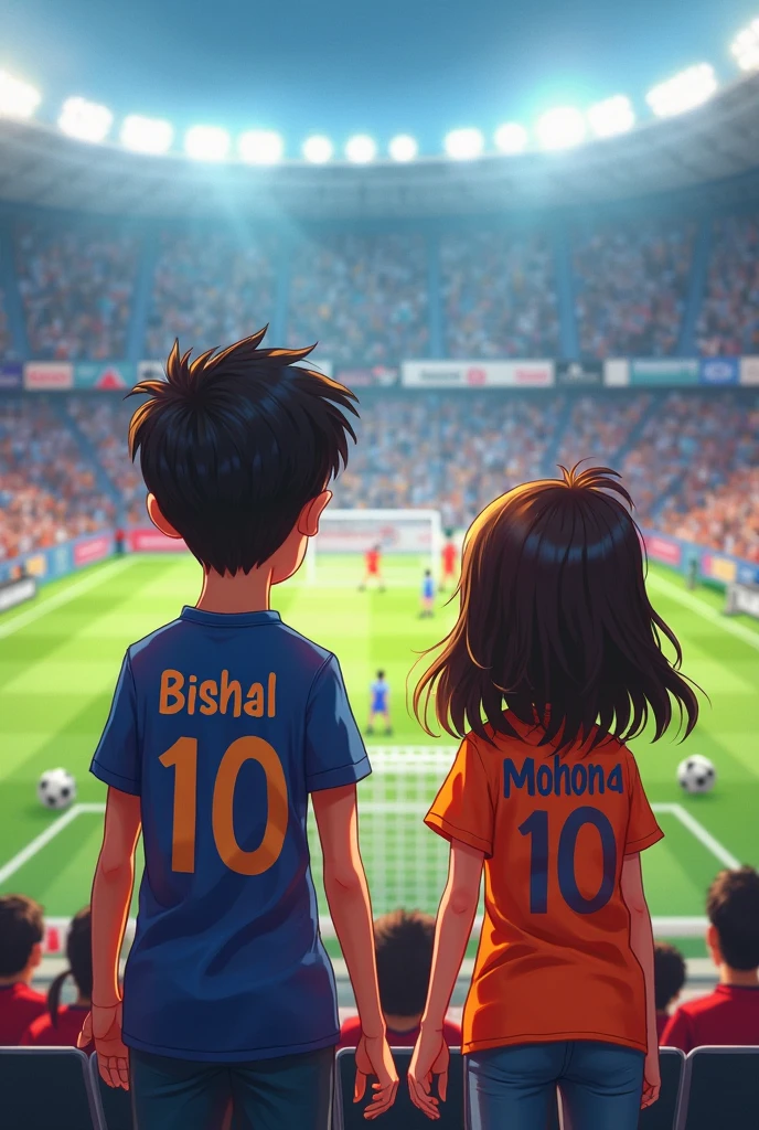 The boy Sohan 1and the girl Samita 1are the fan of mancity football club..they wearing mancity football club jersy. there name showing there jersy