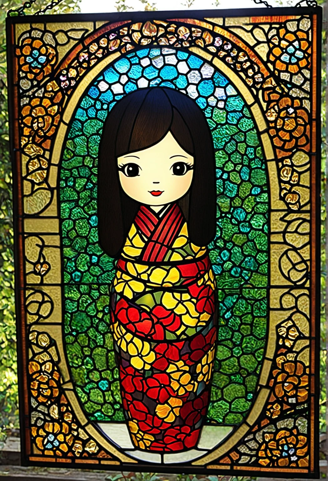 Kokeshi doll stained glass