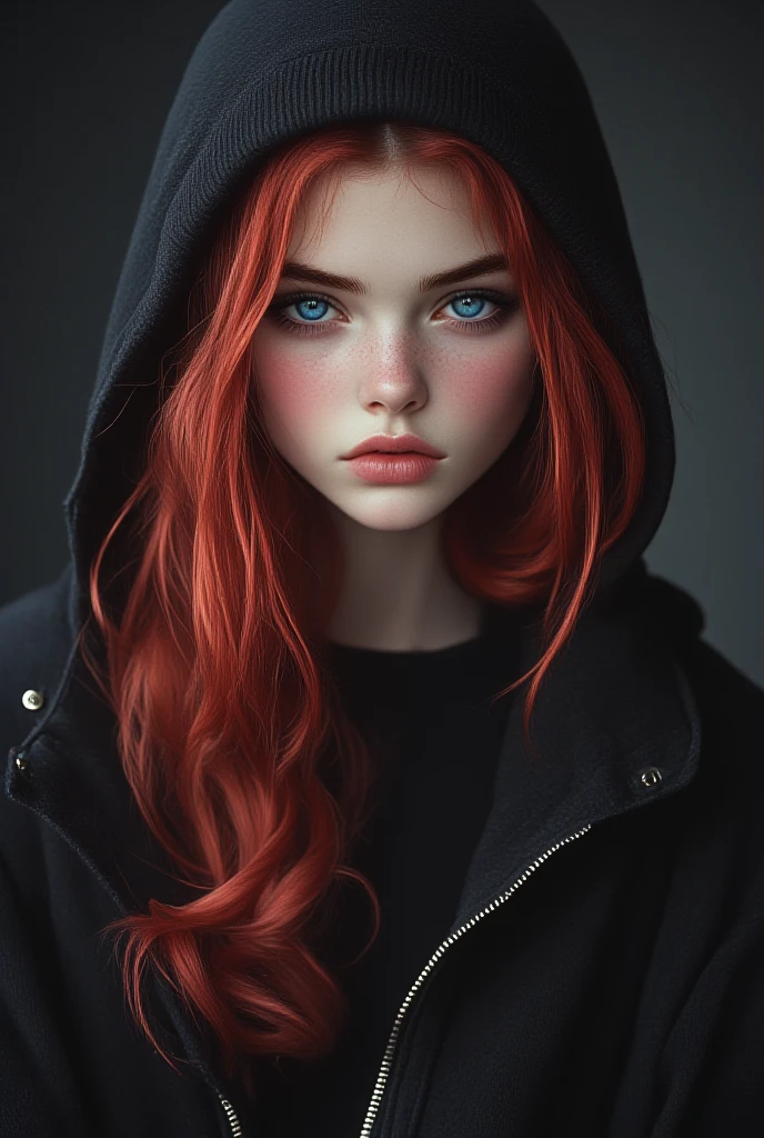 She is an 18-year-old Russian woman of unparalleled beauty, possessing delicate features and flawless, porcelain-like skin. Her complexion is immaculate, with a radiant glow that accentuates her perfection. There is not a single imperfection on her face—no dark circles, no blemishes—only a smooth, luminous surface that enhances her ethereal allure.
Her hair is a striking shade of red, cascading down in soft waves, though partially concealed beneath a black baseball cap that adds a casual yet mysterious touch to her look. But what truly sets her apart are her eyes—an extraordinary display of heterochromia. One eye is a deep, stormy gray, cold and enigmatic, while the other is an intense, sapphire blue, vibrant and mesmerizing. They shimmer with an unusual brilliance, drawing attention wherever she goes. Her gaze is hypnotic, commanding admiration with just a glance.
Her full, rosy lips contrast beautifully against her pale skin, adding to her captivating presence. Long, dark lashes frame her eyes, making their unique colors stand out even more. Her beauty is effortless, natural, and utterly enchanting.
She dresses in a way that combines comfort with understated elegance. A loose, oversized black hoodie drapes over her slender frame, exuding an air of mystery and effortless confidence. Paired with fitted black pants, her attire is simple, yet on her, it becomes something extraordinary. Despite the casual nature of her clothing, her aura remains undeniably regal—commanding attention without the need for extravagance.
Wherever she walks, her beauty is impossible to ignore. She is not just a vision of perfection—she is a presence, a mystery, a woman whose mere existence captivates all who lay eyes upon her.
