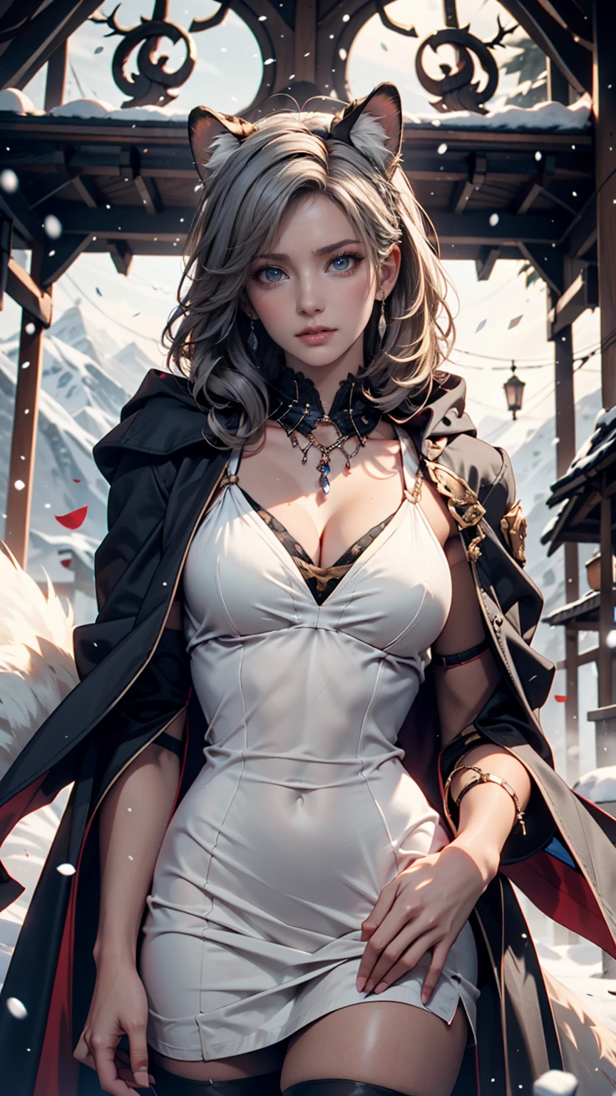 Ultra high quality,8K,Girls do not show their breasts,Lace top,High cold wind,red lip,The head proportions are perfect,silverlong hair,Princess dress red and white color scheme,Swan neck,and the sun is shining,necklace of diamonds,Get it all together,The color of the clothing is bright, High saturation,High detail depiction,wings
