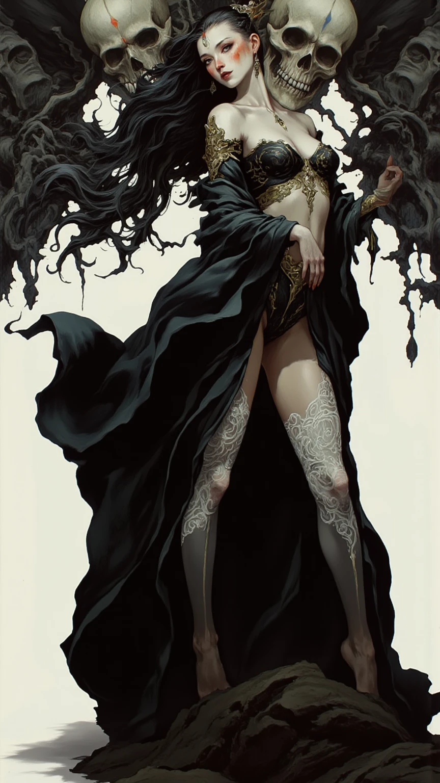 (,(masterpiece), (High resolution), (Very delicate), (masterpiece: 1.2, highest quality), scribble, nightmare, Doll-like face, Manga style, rough sketch, Manga styleイラスト, Japanese painting, whole body,(snap shot), Flat Illustration, Creepy Appearance, Unique atmosphere、A man surrounded by a multitude of insects、Grotesque background、Zombie with glowing eyes behind the girl